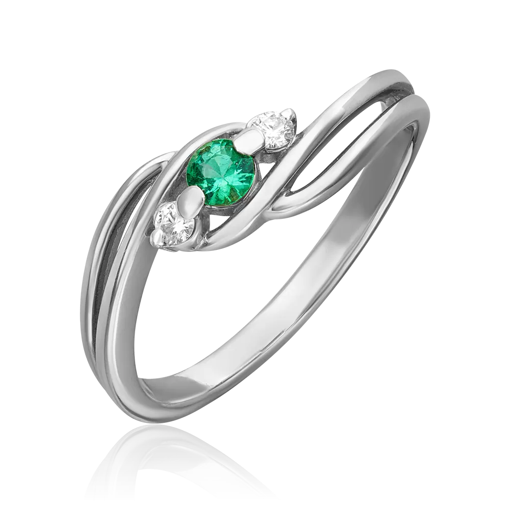 Кольцо из белого золота с изумрудом и бриллиантами 01-0854-00-106-1120-30