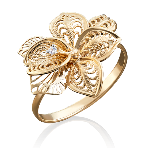 Кольцо «Орхидея» из лимонного золота с фианитом 01-5005-00-401-1130-48