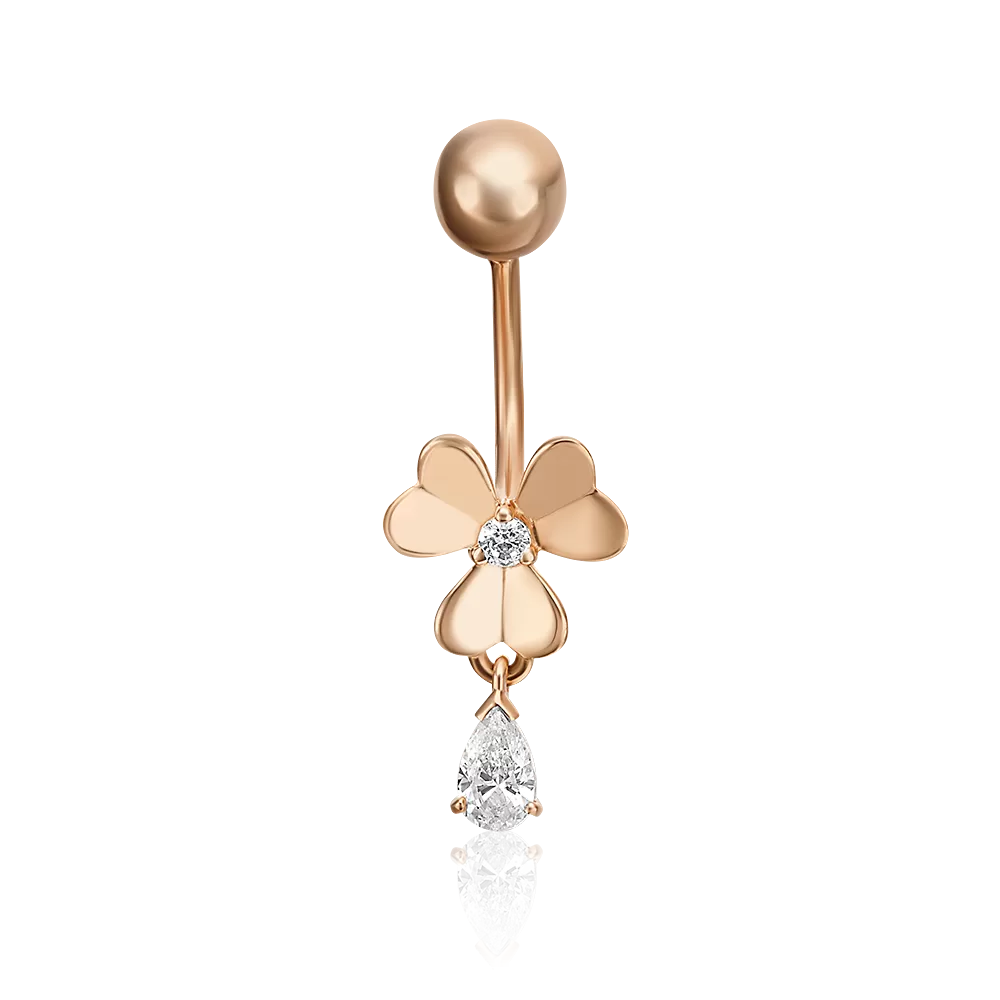 Пирсинг в пупок «Клевер» из красного золота с фианитами 06-3301-00-401-1110-03