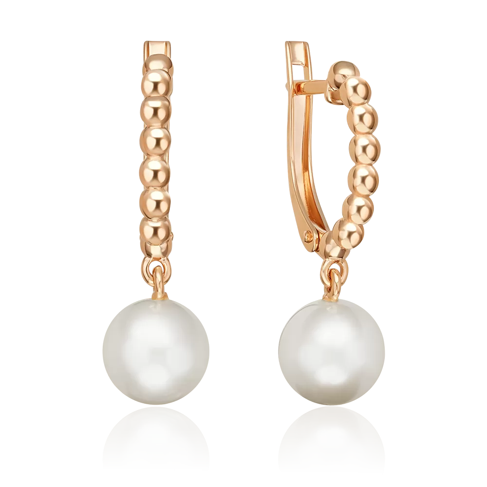 Серьги с английским замком из красного золота с жемчугом культивированным 02-5599-00-301-1110