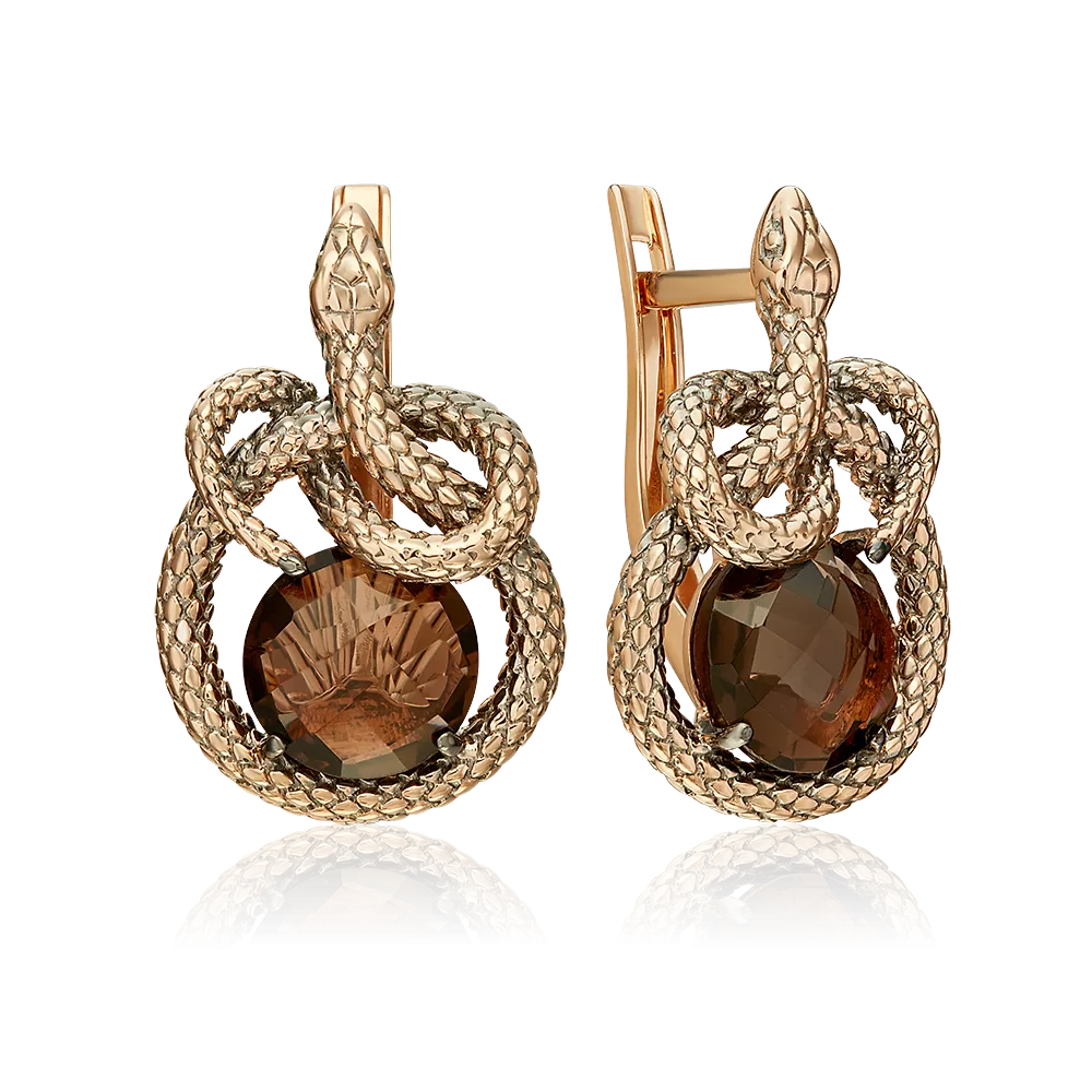 Серьги «Искушение» с английским замком из красного золота с кварцем дымчатым 02-5496-00-202-1110