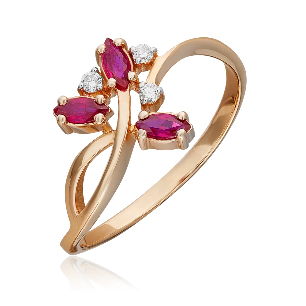 Кольцо из красного золота с рубинами и бриллиантами 01-0737-00-107-1110-30