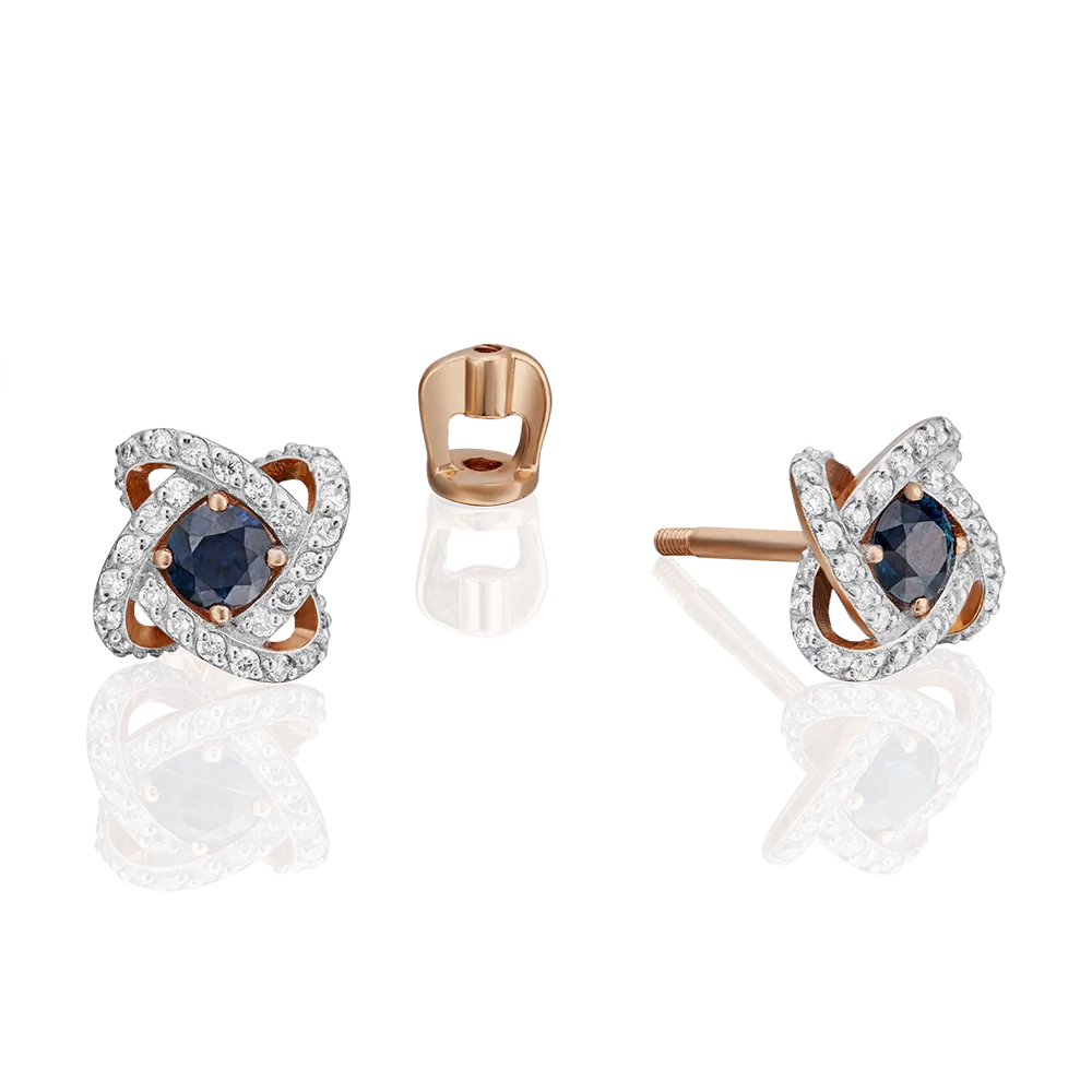 Серьги-пусеты из красного золота с сапфиром и бриллиантами 02-0838-00-105-1110-30