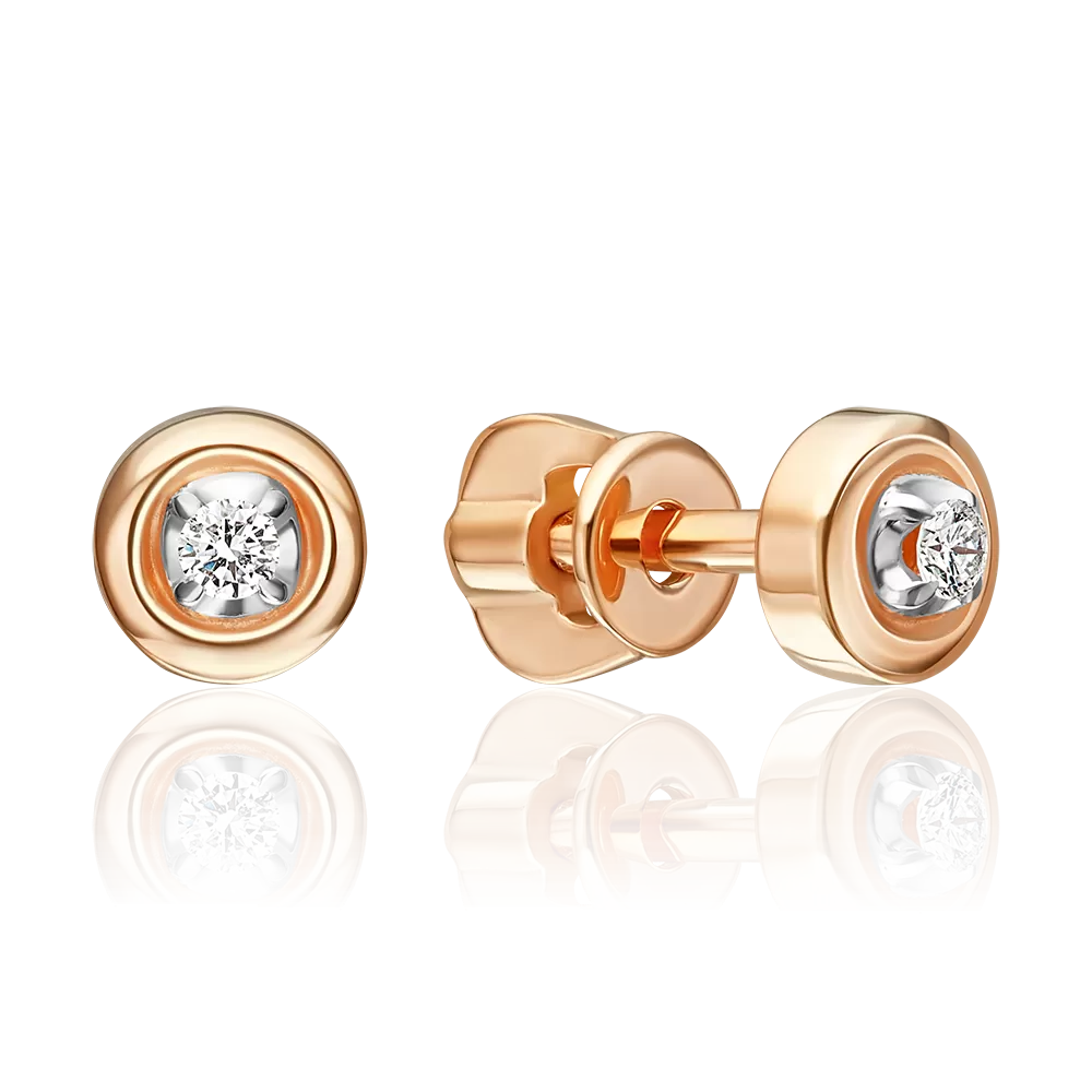 Серьги-пусеты из красного золота с бриллиантом 02-5610-00-101-1110