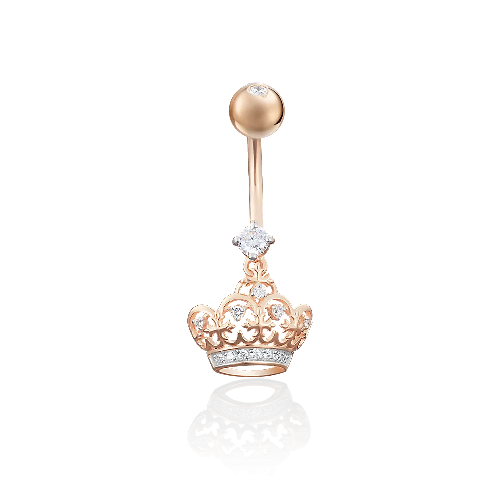 Пирсинг в пупок «Корона» из красного золота с фианитами 06-3318-00-401-1110-03