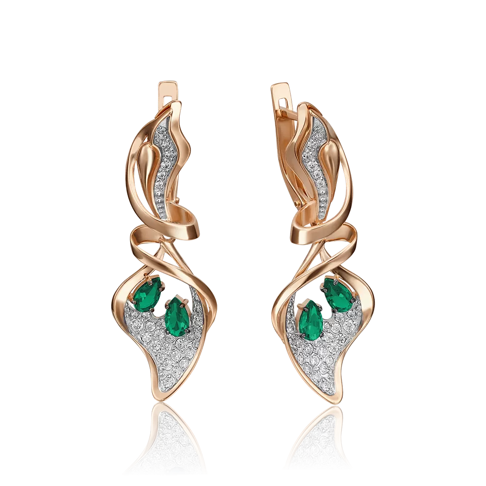 Серьги с английским замком из красного золота с изумрудами и бриллиантами 02-4251-00-106-1110-30