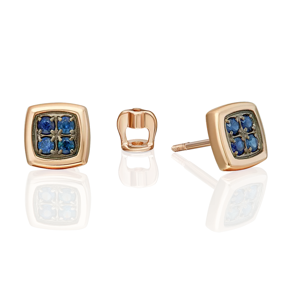 Серьги-пусеты из красного золота с сапфирами 02-5482-00-102-1110