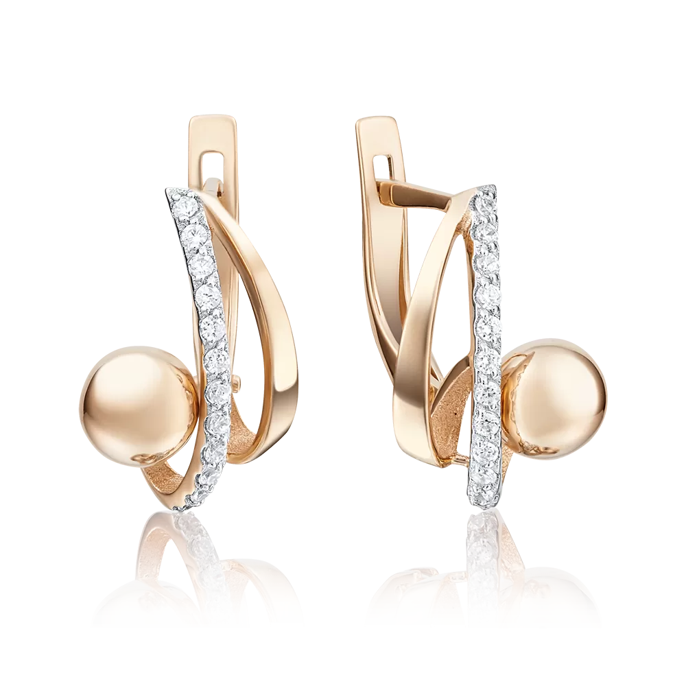 Серьги с английским замком из красного золота с фианитами 02-4029-00-401-1110-23