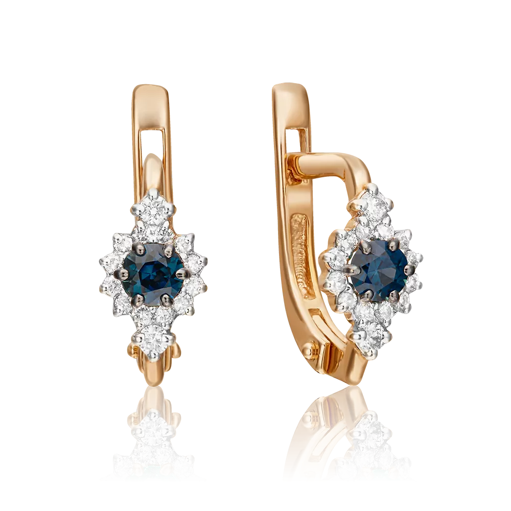 Серьги с английским замком из красного золота с сапфиром и бриллиантами 02-0875-00-105-1110-30