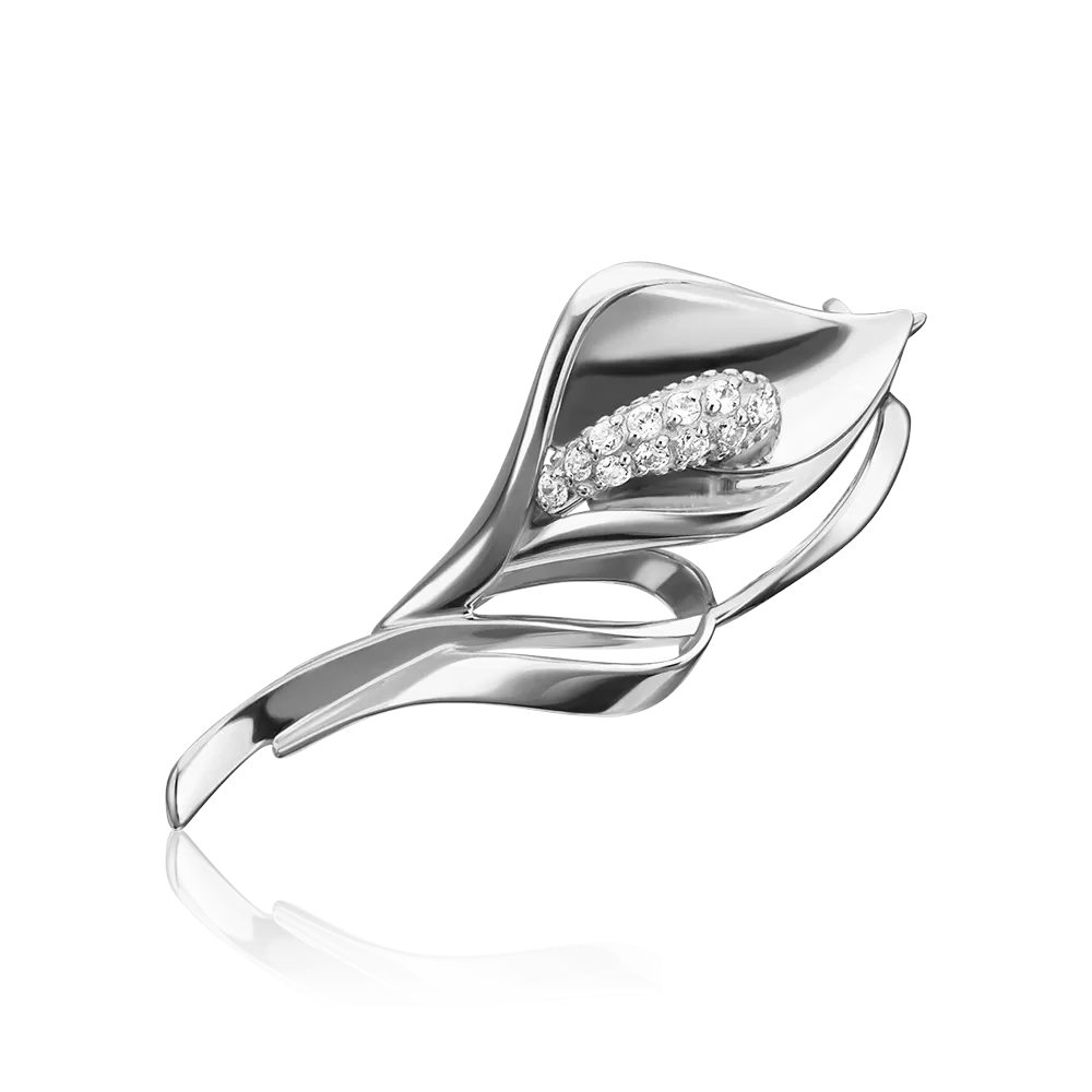 Брошь «Калла» из белого золота с фианитами 04-0211-00-401-1120-23