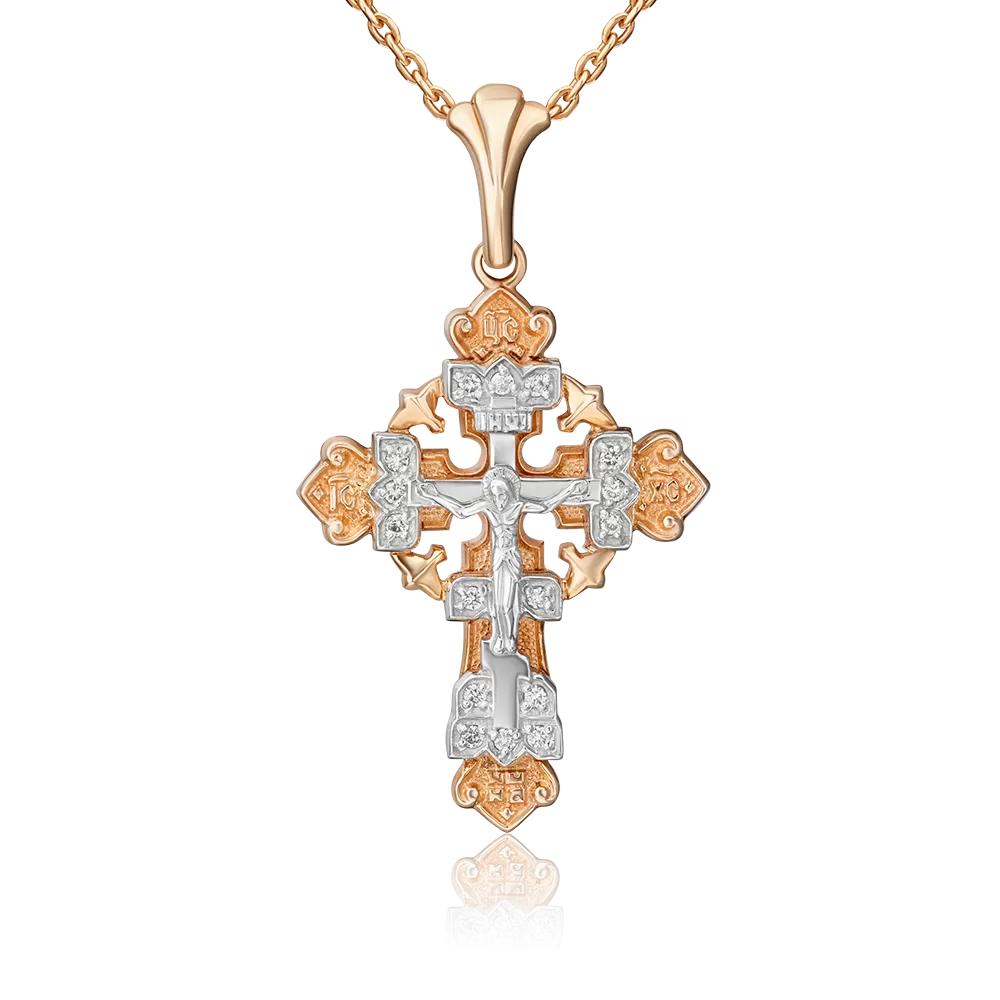 Православный крест из комбинированного золота с бриллиантами 03-0390-00-101-1111-30