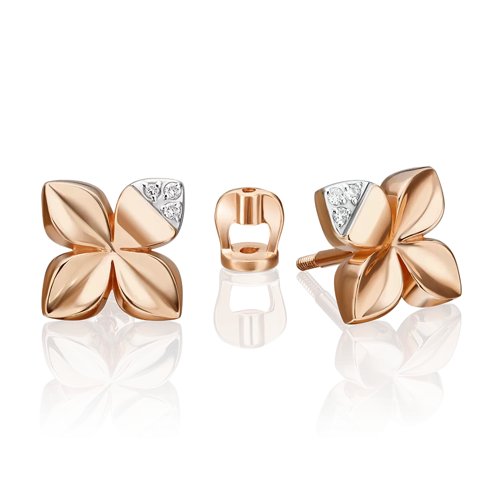 Серьги-пусеты из комбинированного золота с бриллиантами 02-4983-00-101-1111