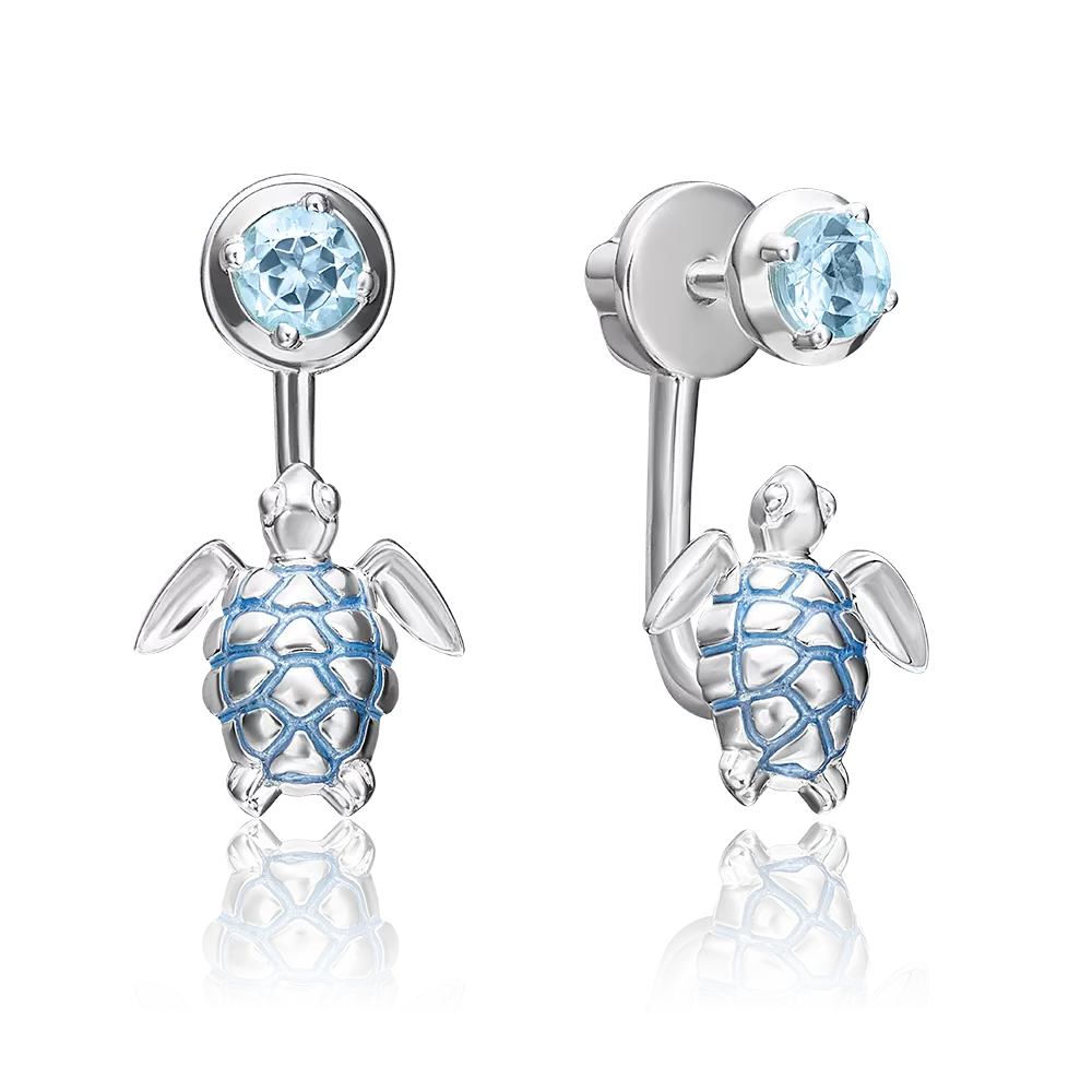 Серьги-джекеты «Черепахи» из серебра с топазом и эмалью 02-4669-00-201-0200-68