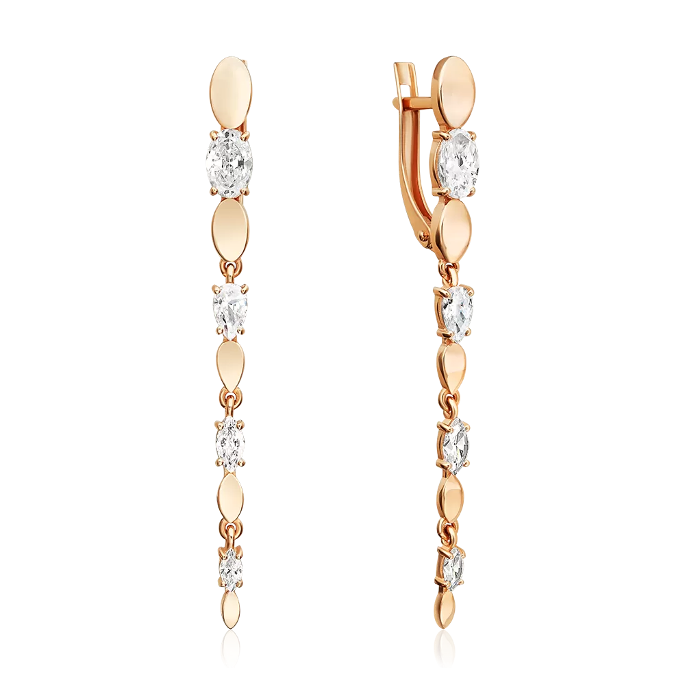 Серьги с английским замком из красного золота с фианитами 02-5655-00-401-1110