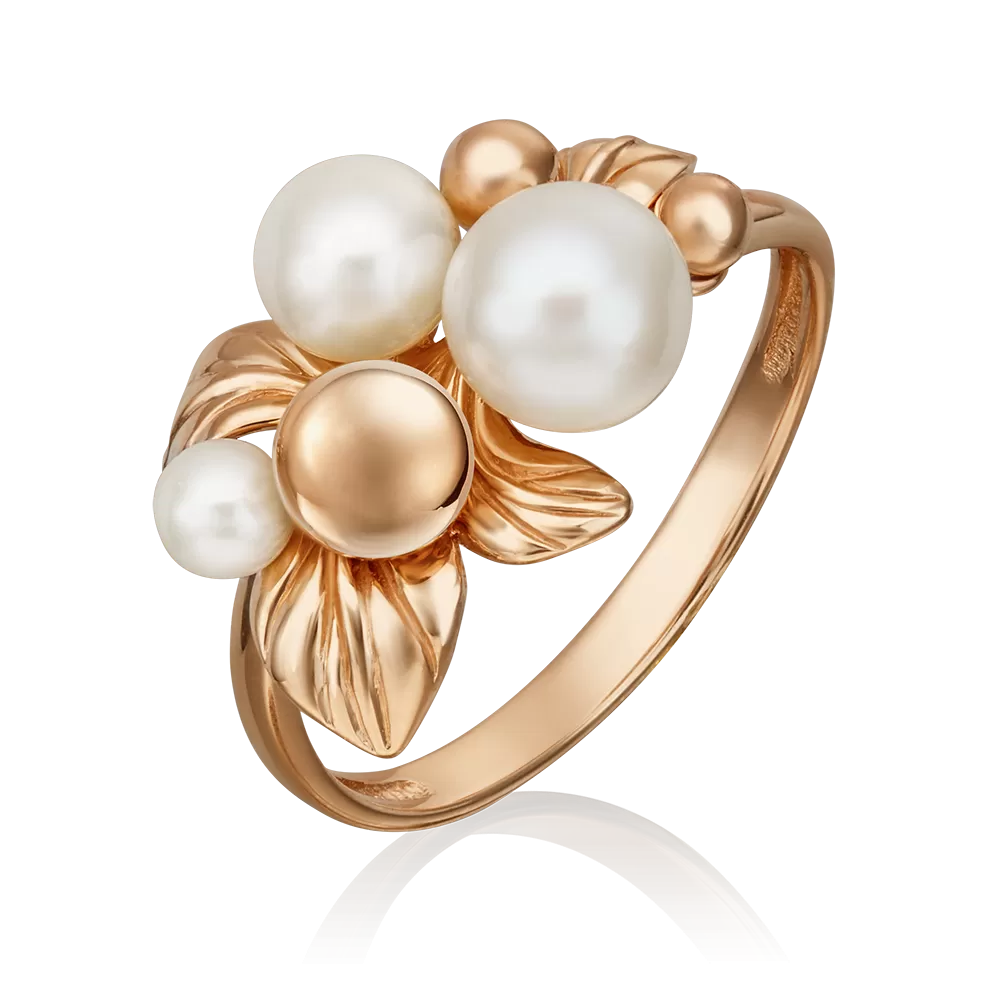 Кольцо «Веточка с ягодами» из красного золота с жемчугом культивированным 01-5428-00-301-1110-31