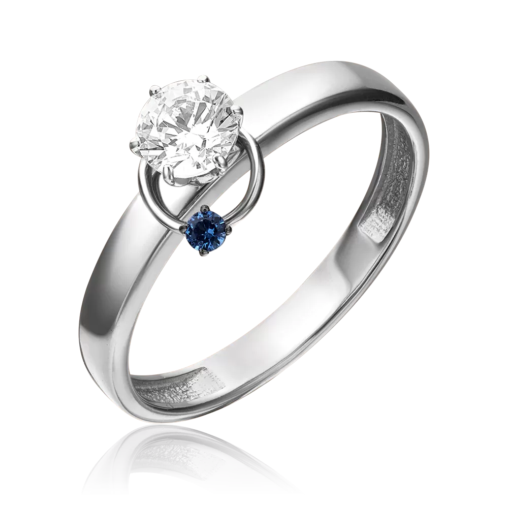 Помолвочное кольцо из белого золота с фианитом и шпинелью синт. 01-5211-00-504-1120-38