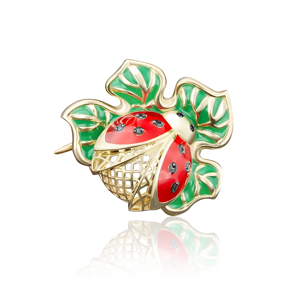 Брошь «Божья коровка» из лимонного золота с фианитами и эмалью 04-0124-01-402-1130-25