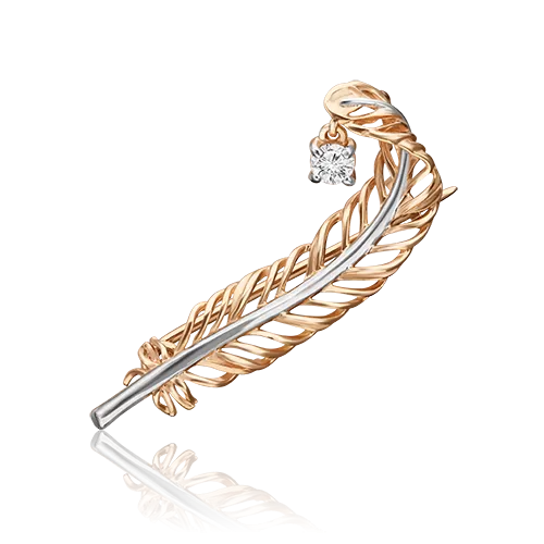 Брошь «Перо» из красного золота с фианитом 04-0240-00-401-1110-03