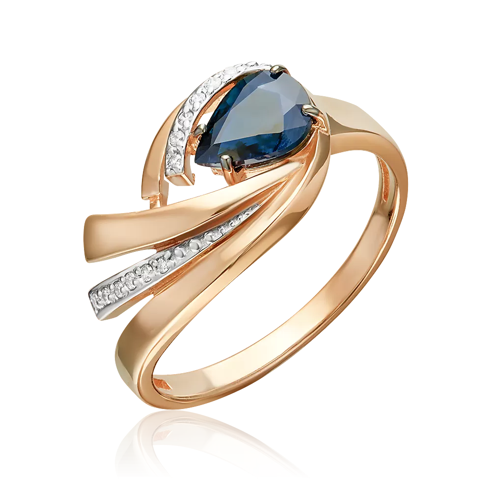 Кольцо из красного золота с сапфиром и бриллиантами 01-5866-00-105-1110