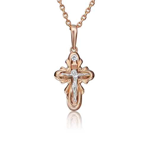 Православный крест из комбинированного золота с бриллиантом 03-2937-00-101-1111-30