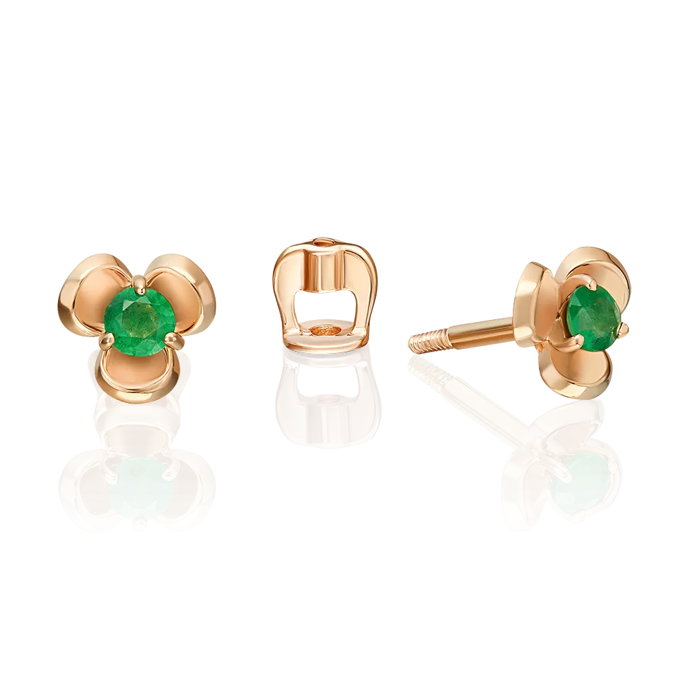 Серьги-пусеты из красного золота с изумрудом 02-5483-00-103-1110