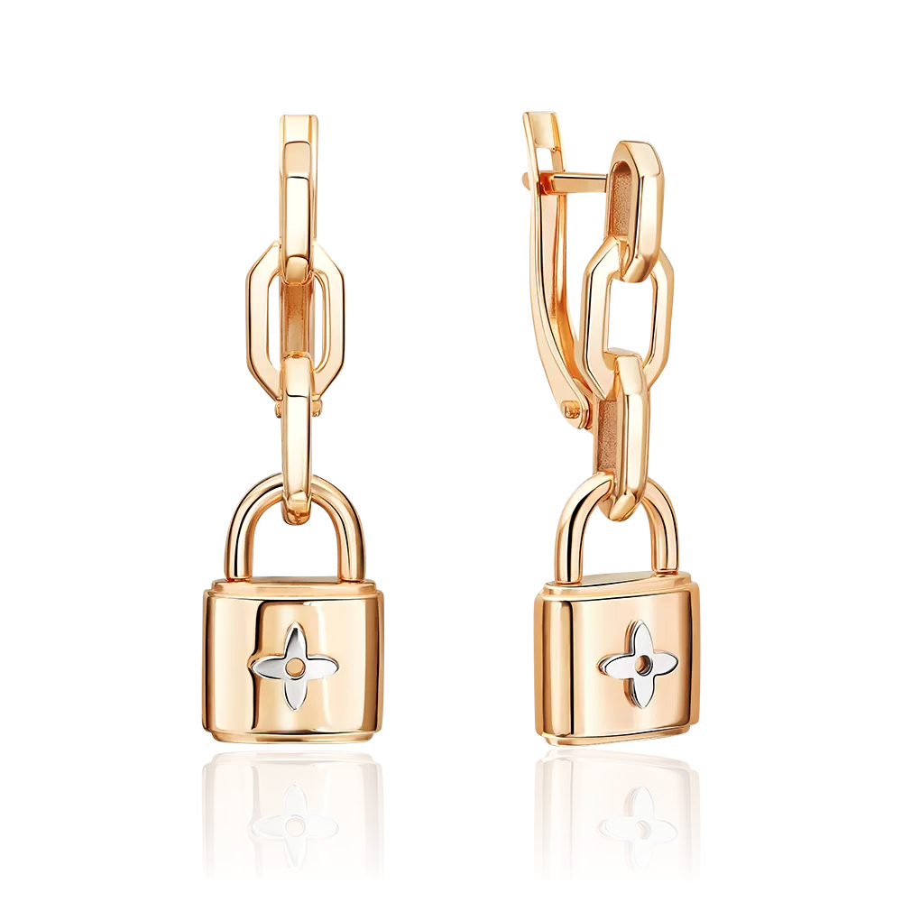 Серьги «Замки» с английским замком из комбинированного золота 02-5550-00-000-1111