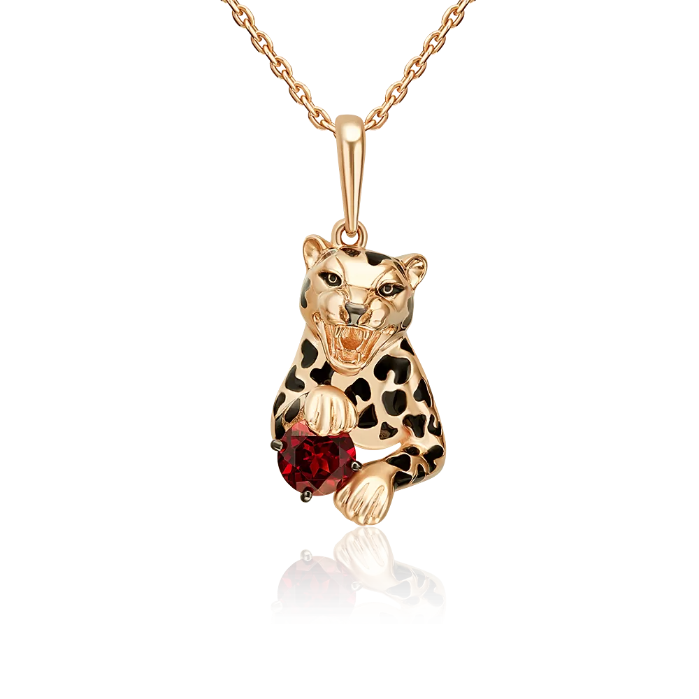 Подвеска «Леопард» из красного золота с гранатом и эмалью 03-3630-00-204-1110