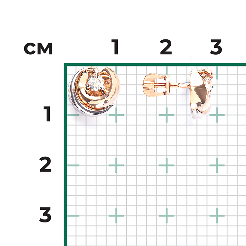 Серьги-пусеты из комбинированного золота с бриллиантом