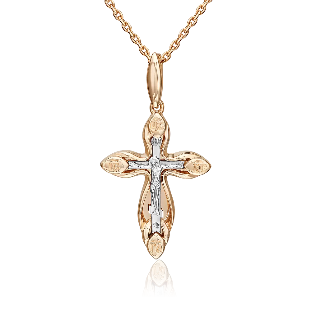 Православный крест из комбинированного золота 03-3553-00-000-1111