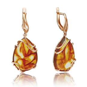 Серьги с английским замком из красного золота c янтарём 02-3658-00-271-1110-46