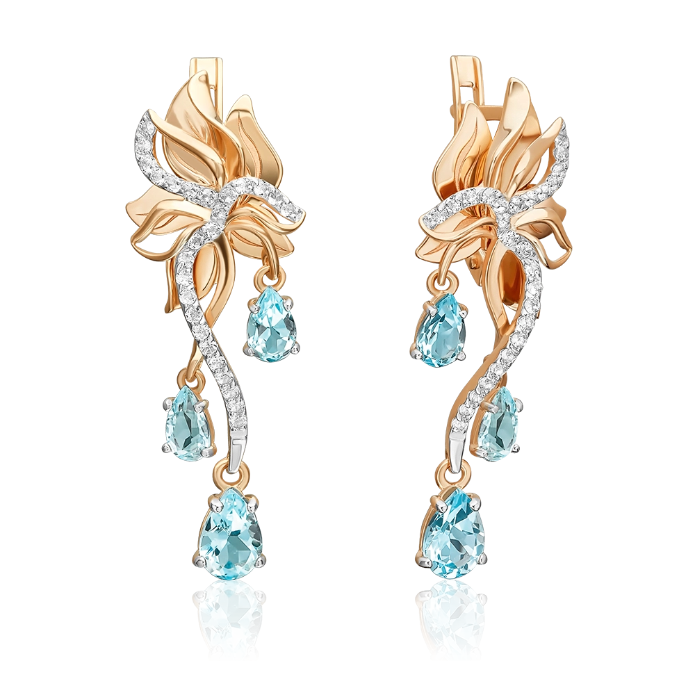 Серьги с английским замком из красного золота с топазами и натуральными топазами white 02-5569-00-201-1110