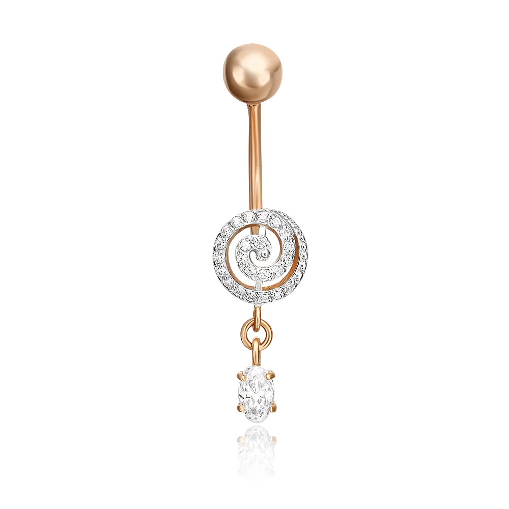 Пирсинг в пупок из красного золота с фианитами 06-2538-00-401-1110-23