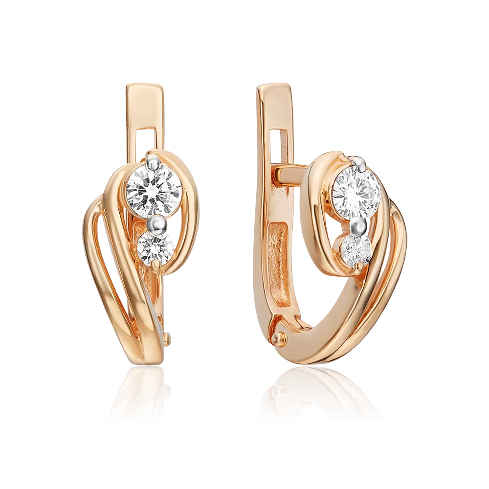 Серьги с английским замком из красного золота с бриллиантами 02-0447-00-101-1110-30