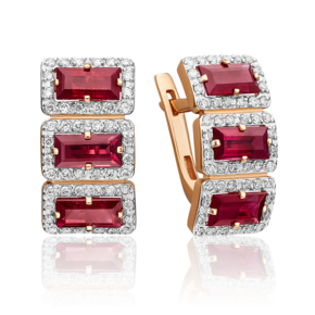 Серьги с английским замком из красного золота с рубином и бриллиантом 02-0451-00-107-1110-30