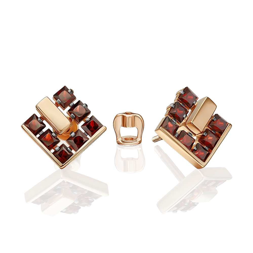 Серьги-пусеты из красного золота с гранатами 02-5428-00-204-1110