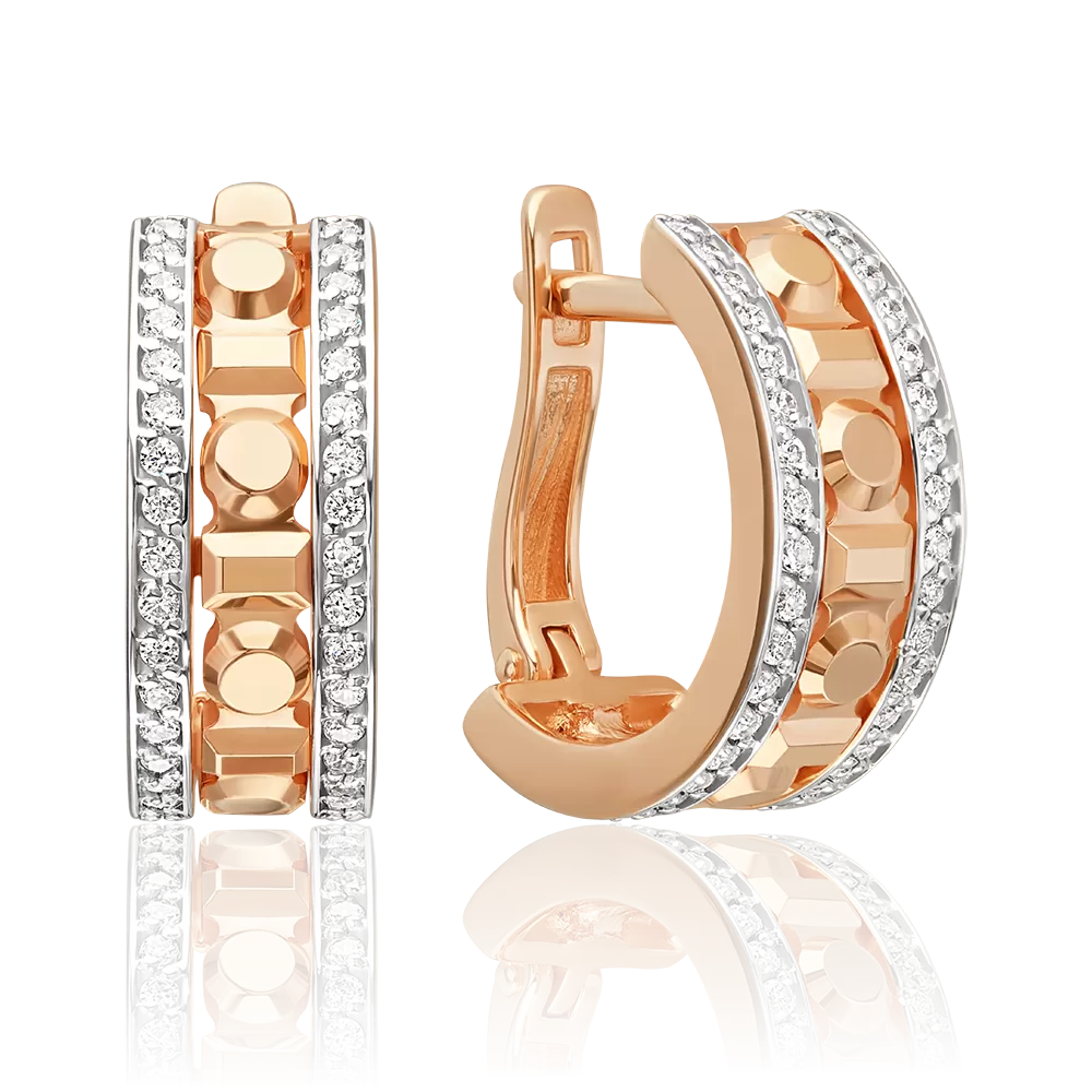 Серьги с английским замком из красного золота с фианитами 02-5562-00-401-1110