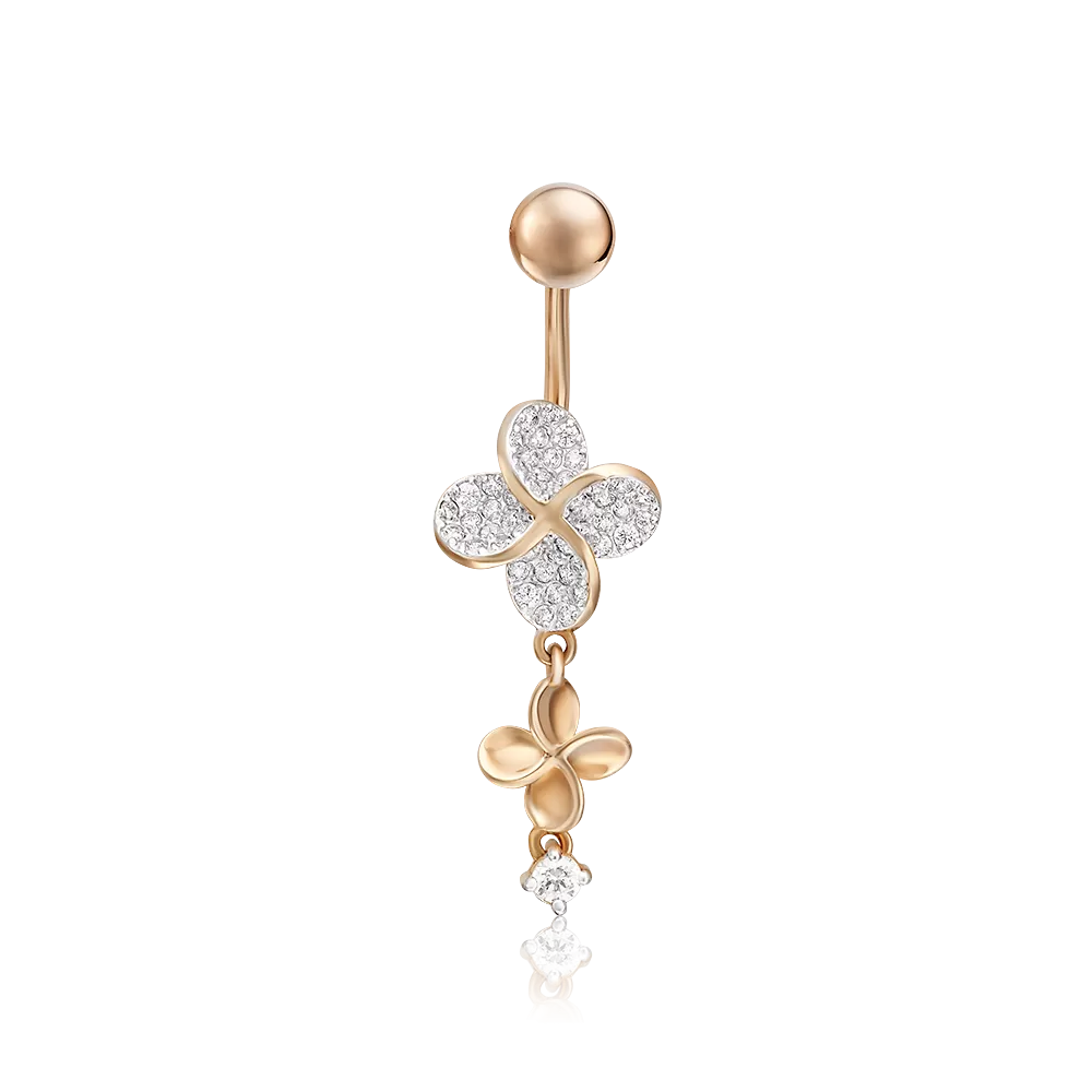 Пирсинг в пупок из красного золота с фианитами 06-3307-00-401-1110-32