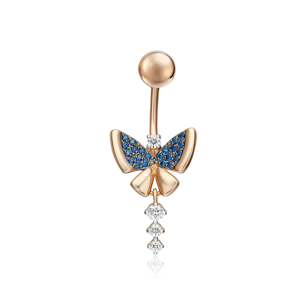 Пирсинг в пупок «Бабочка» из красного золота с фианитами 06-3308-00-404-1110-23