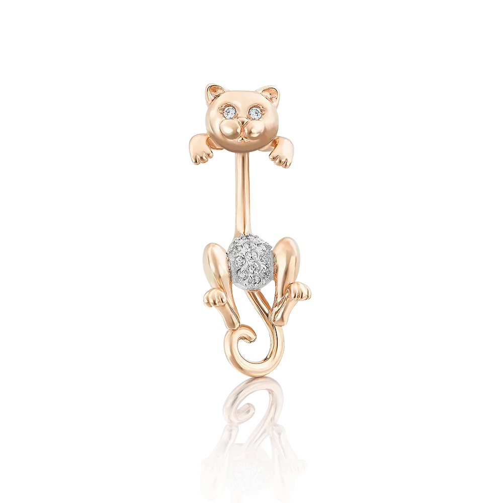 Пирсинг в пупок «Кошка» из красного золота с фианитами 06-3312-00-401-1110-03