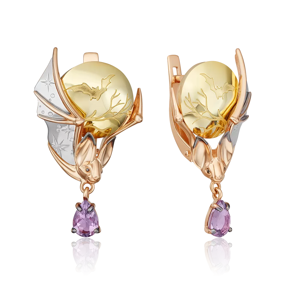 Серьги «Ночная магия» с английским замком из комбинированного золота с аметистом 02-4894-00-203-1140