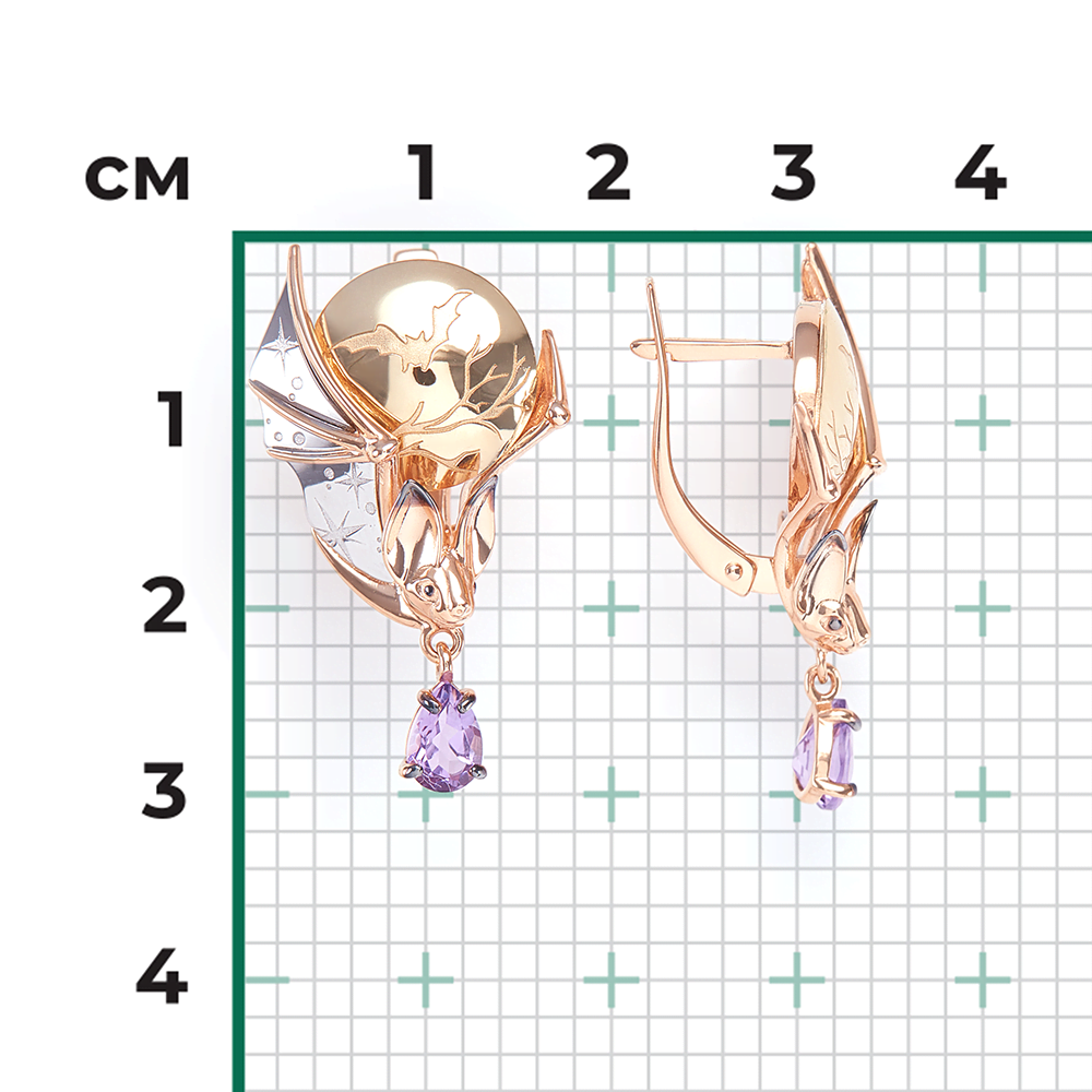 Серьги «Ночная магия» с английским замком из комбинированного золота с  аметистом 02-4894-00-203-1140 купить в интернет-магазине PLATINA