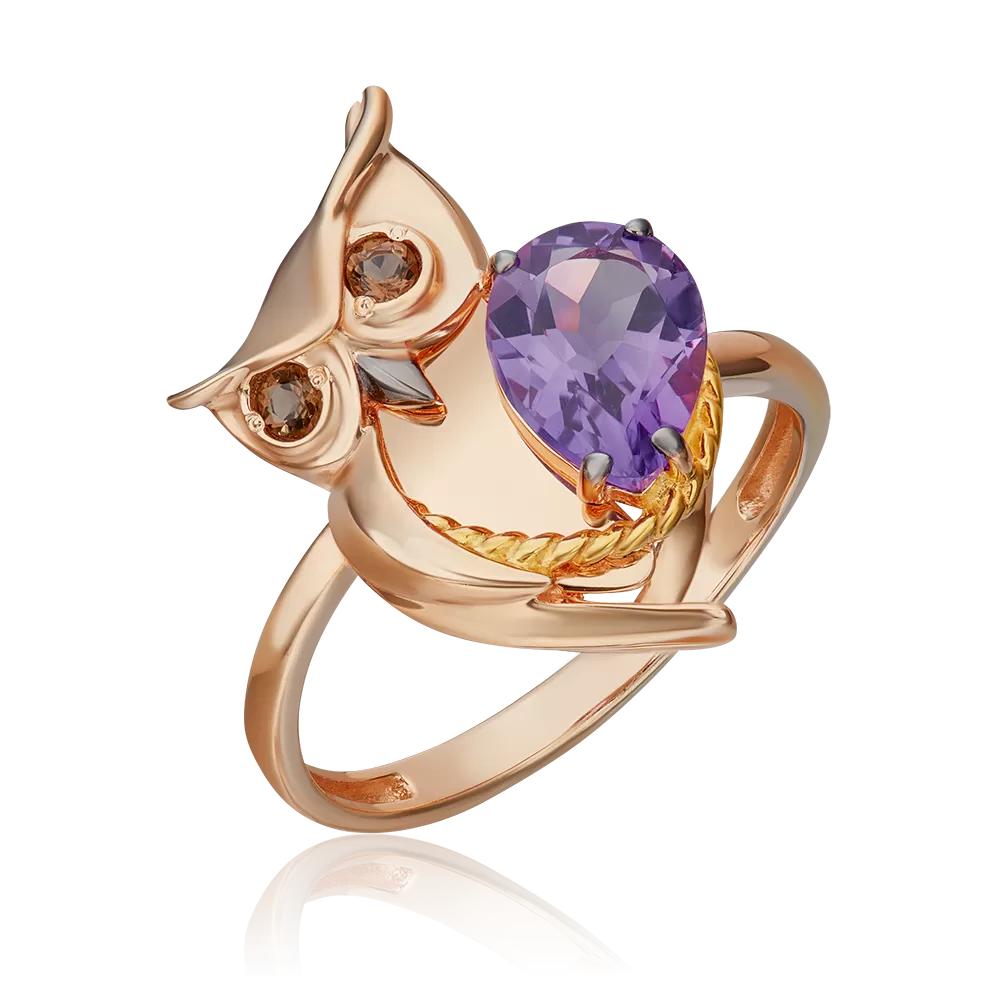 Кольцо «Мудрость жизни» из красного золота с аметистом и кварцем дымчатым 01-5533-00-716-1110