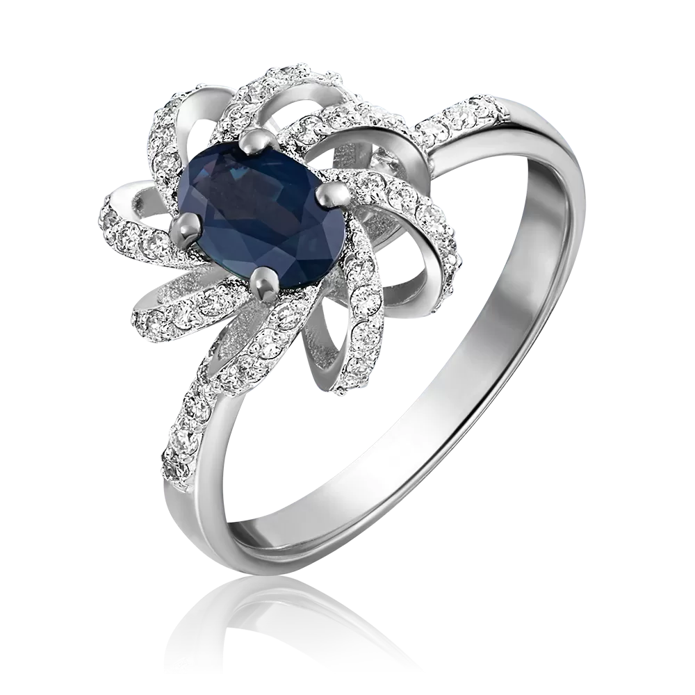 Кольцо из белого золота с сапфиром и бриллиантами 01-1348-00-105-1120-30
