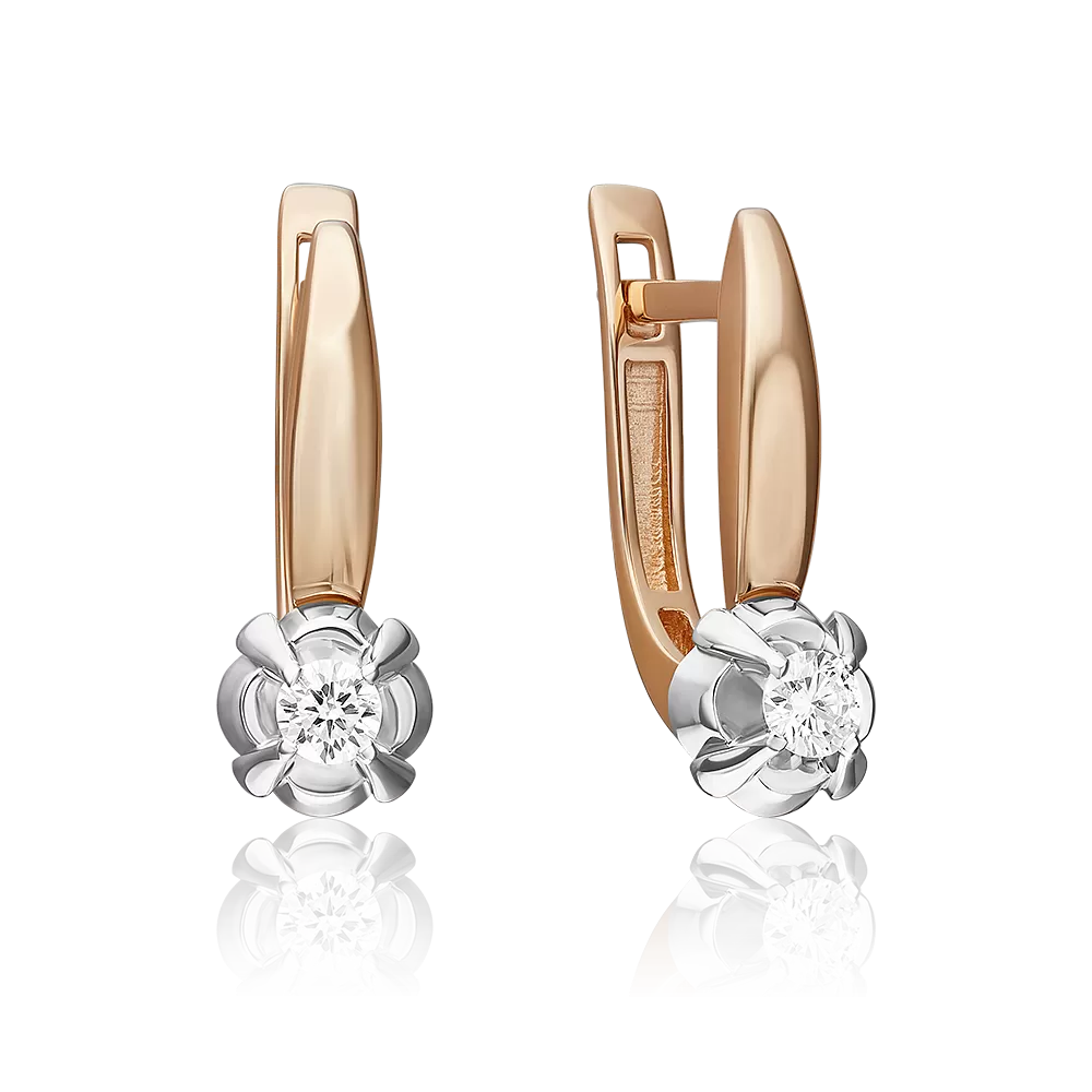 Серьги с английским замком из комбинированного золота с бриллиантом 02-5360-00-101-1111