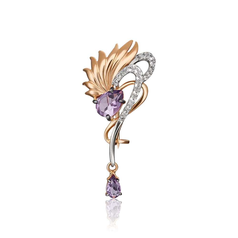 Брошь из комбинированного золота с аметистами и натуральными топазами white 04-0244-00-225-1111-57