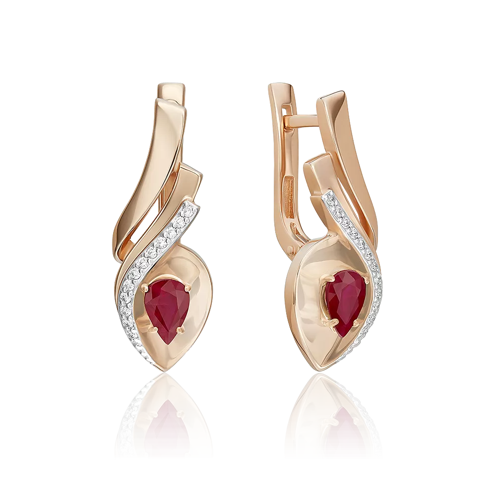 Серьги с английским замком из красного золота с рубином и бриллиантами 02-5240-00-107-1110
