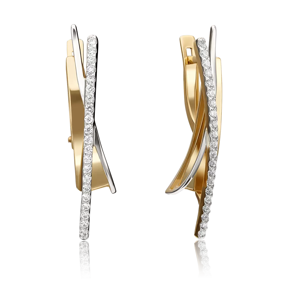 Серьги с английским замком из лимонного золота с фианитами 02-4326-00-401-1130