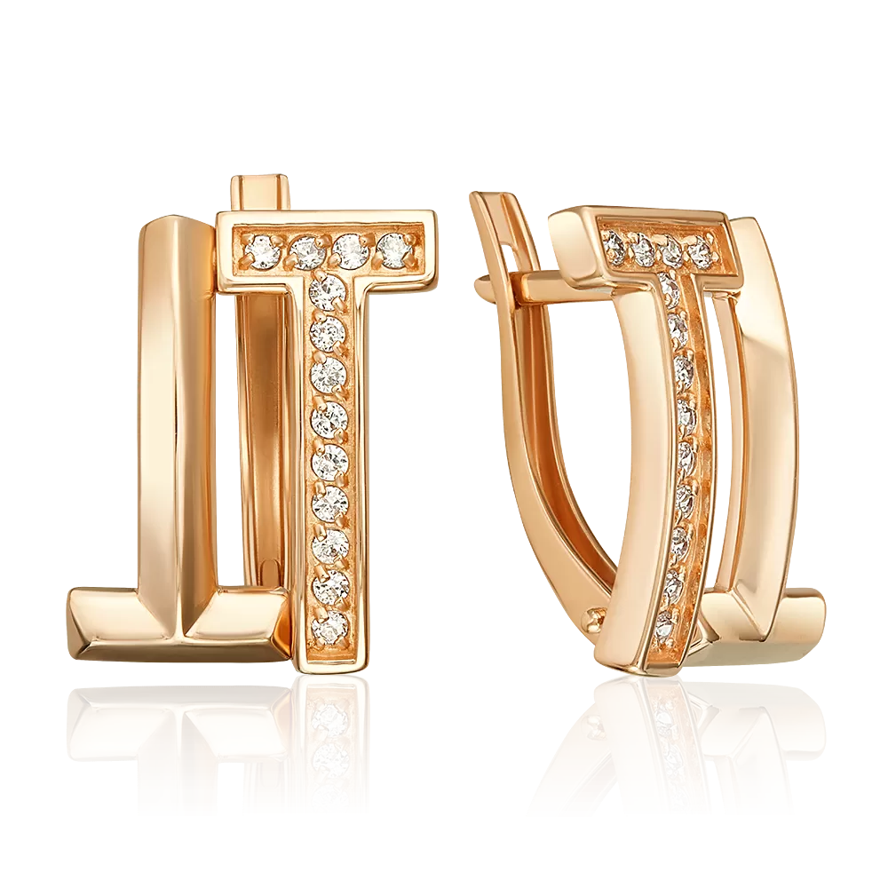 Серьги с английским замком из красного золота с фианитами 02-5520-00-401-1110