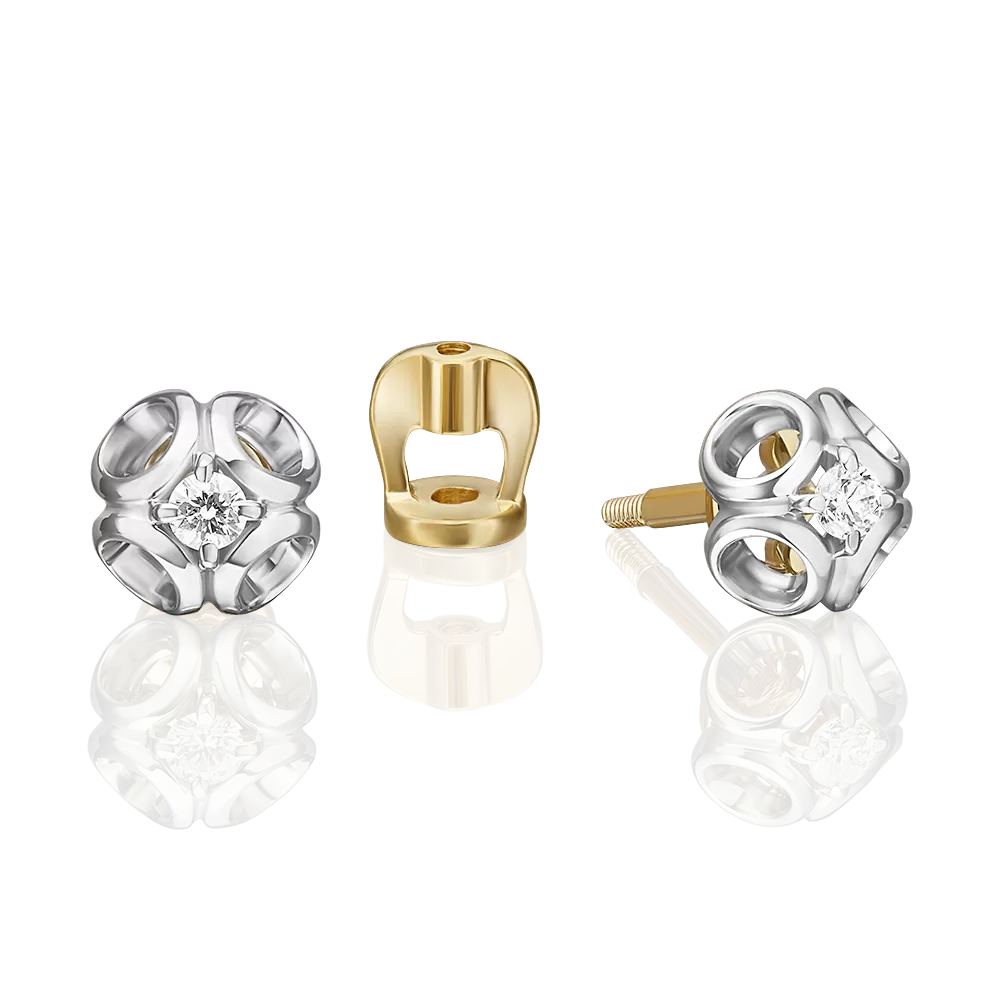 Серьги-пусеты из комбинированного золота с бриллиантом 02-5333-00-101-1121