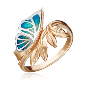 Кольцо «Крыло бабочки» (пожелание здоровья) из комбинированного золота c эмалью 01-5462-00-000-1111-74